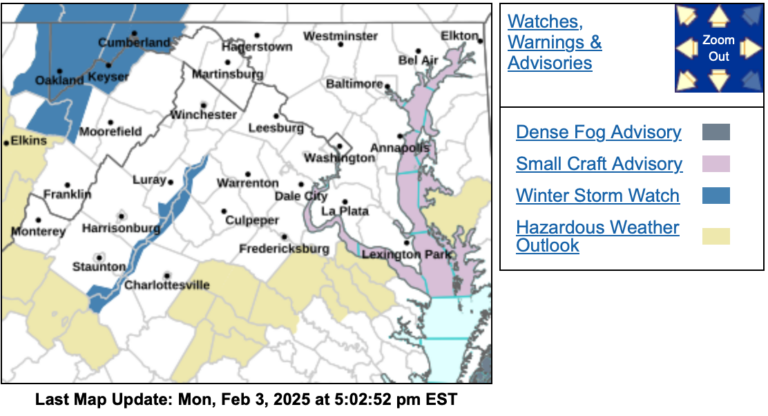 Weather Bulletin : Winter Storm Watch BRP & Skyline  (See latest updated alert)